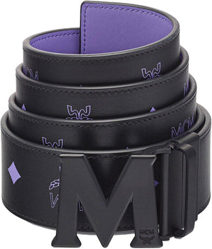 MCM Claus Matte M Reversible Belt 1.75” in Embossed Leather, Black/Purple