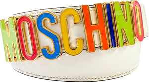 Moschino Men's Multi Color Buckle Belt, White - Krush Clothing